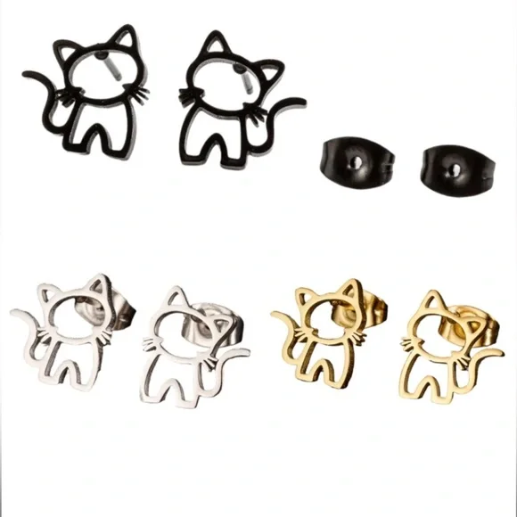 Gold Cat Earrings - Picture 3 of 3